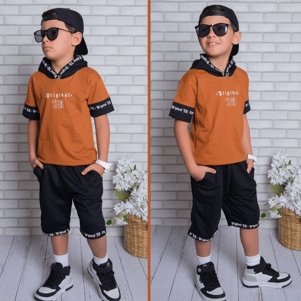 Conjuntos Infantil Menino Blusa Malha + Bermuda Moletinho Estiloso