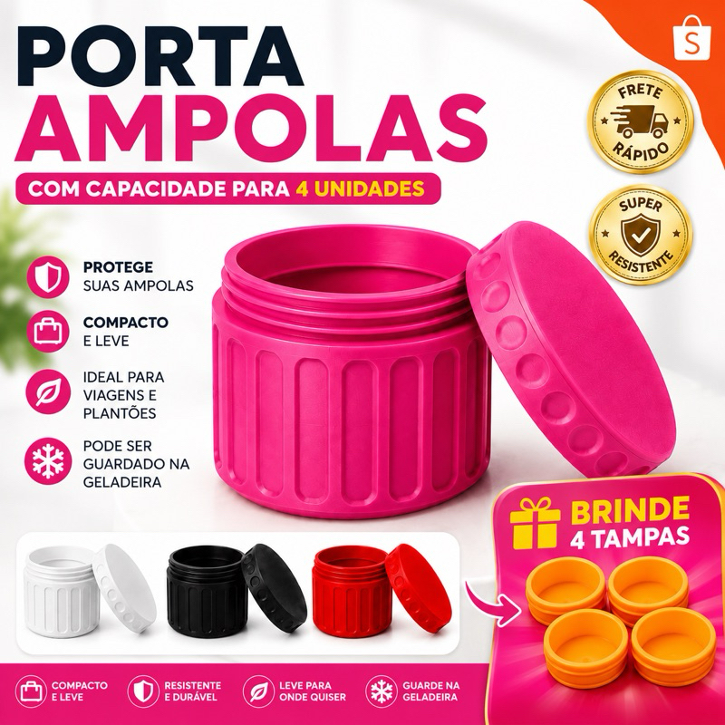 Porta Ampolas 4 Unidades | Estojo Organizador Compacto para Transporte e Armazenamento