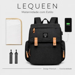 Bolsa Mochila Saída Maternidade Lequeen Multifuncional Grande Encaixe Trocador Lequeen