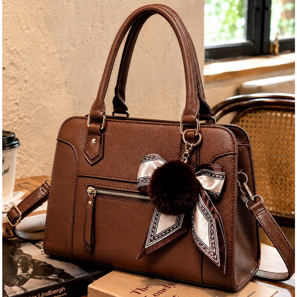 Bolsa Feminina Grande Elegante Marrom com Alça de Ombro e Transversal para Trabalho e Dia a Dia