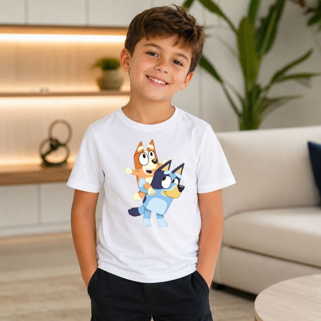 Camiseta Infantil Masculina Estampada Bluey Menino Estiloso Confortável Moda Kids Envio Rápido
