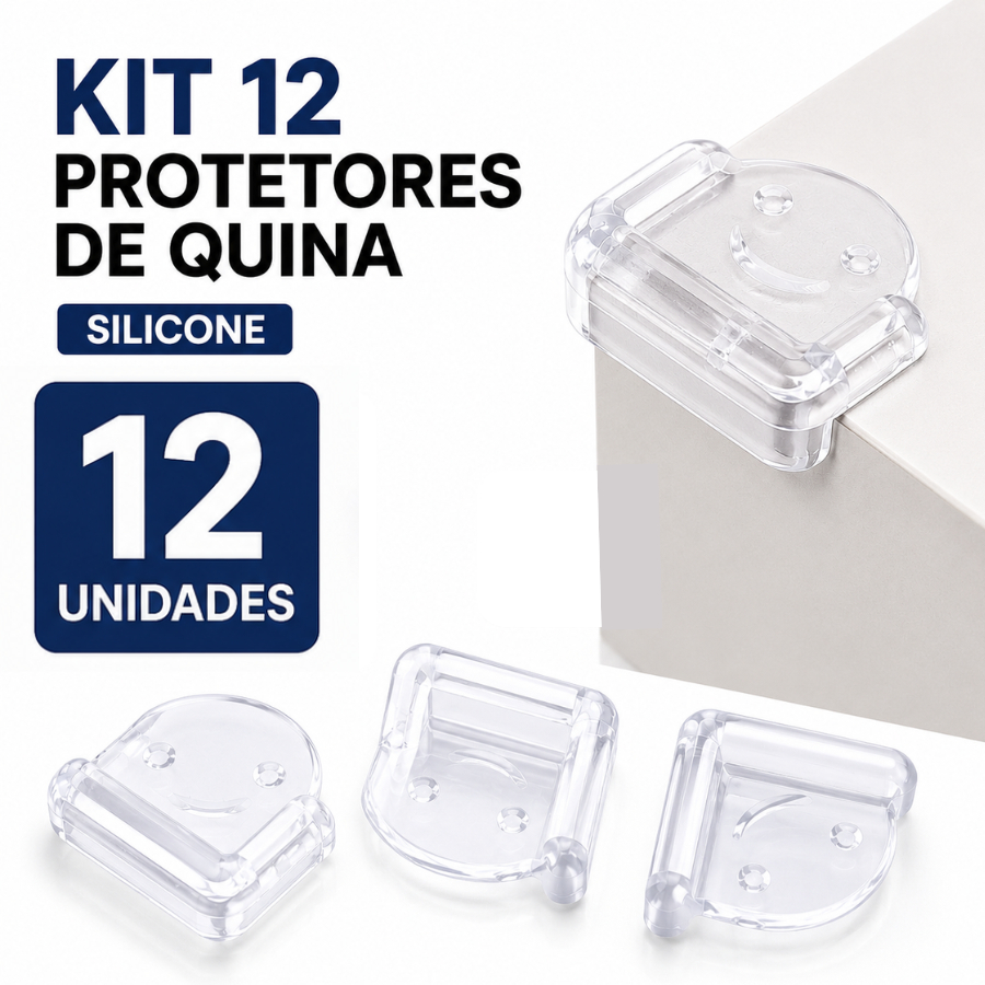 Kit 12 Protetores De Quina Em Silicone Com Adesivo Para Mesa Vidro Segurança Para Bebês Moveis