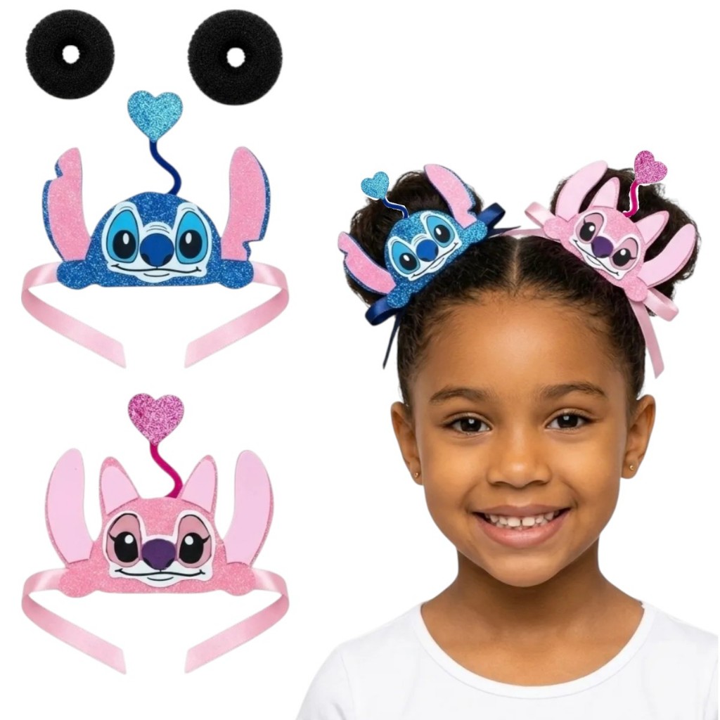 Kit Cabelo Maluco Stitch Infantil Rosa E Azul Para Festa E Escola