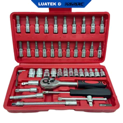 Kit de Ferramentas 46 Peças Jogo de Soquetes 1/4" Chave Catraca Bits Aço CR-V LUATEK