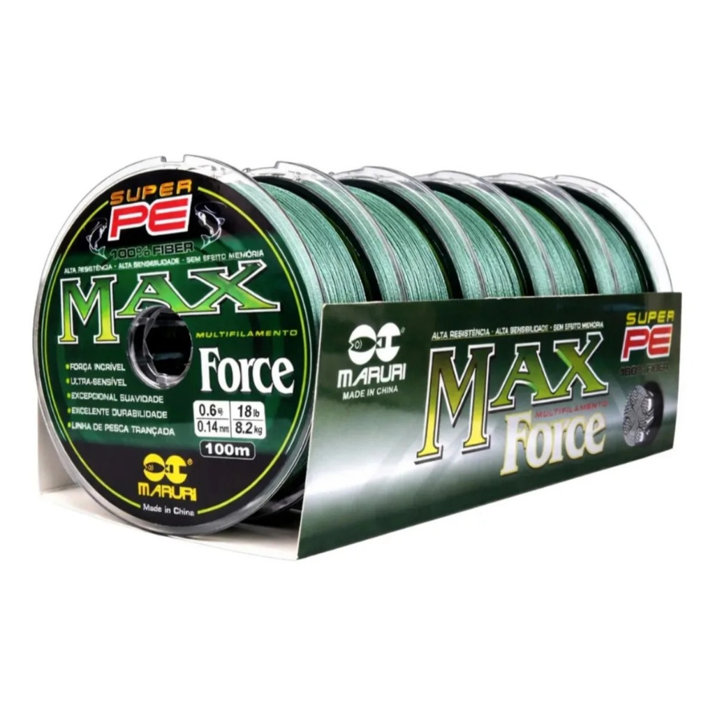 Linha Multifilamento Max Force 4X Super PE Caixa C/ 5 Unidades 100m Cada Verde