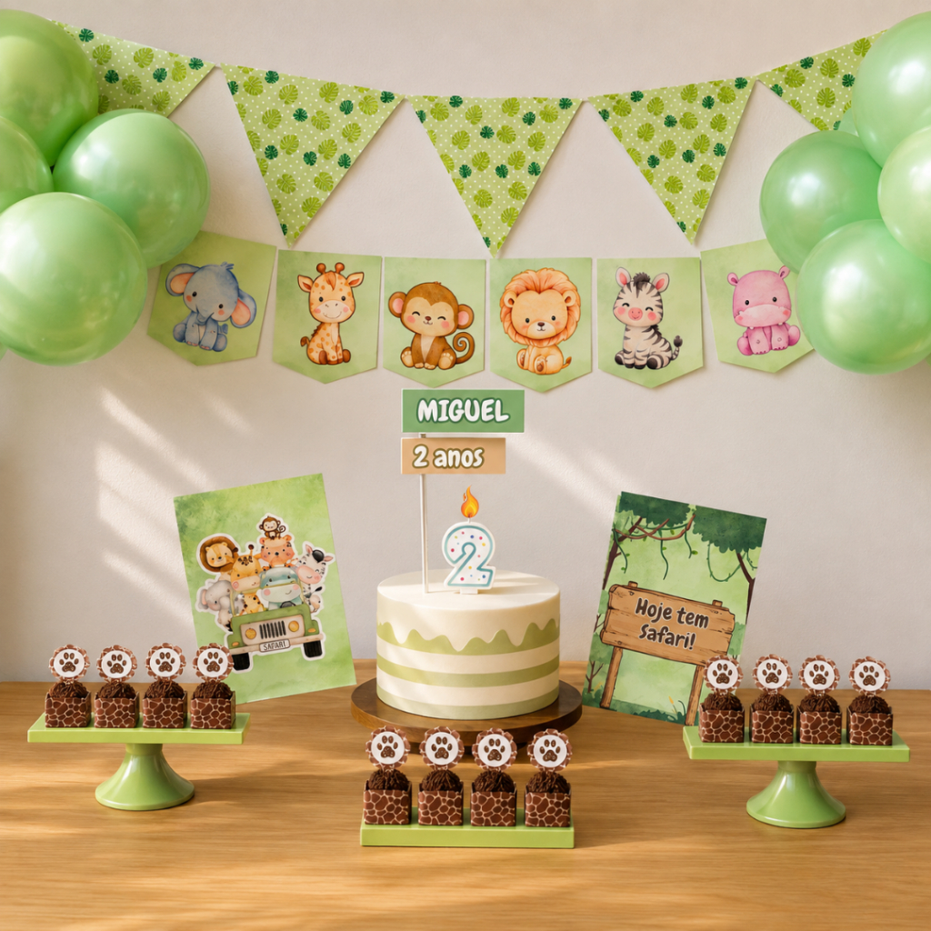 Kit Só um Bolinho Safari Baby | Decoração Aniversário Mêsversário Festa Infantil Personalizada