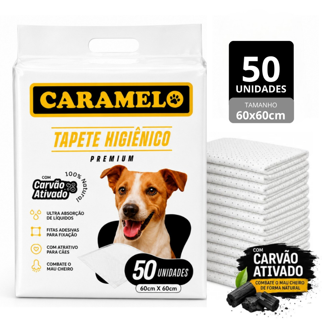 Tapete Higiênico Carvão Ativado Premium - Caramelo - Alta Absorção -  Não vaza - Adesivo fixação  - Barreira Impermeavel