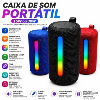 Caixa De Som Bluetooth Portátil Led Rgb 31BTL 33BTL Alto Falante Multimídia Fm P2 Usb 15w 30w