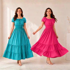 Vestido Juvenil Longo Festa Moda Evangélica com Manga Adolescente Elegante