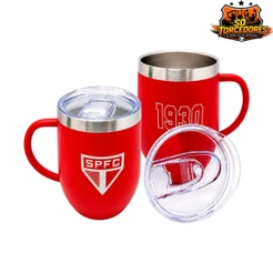 Caneca Térmica Oficial São Paulo FC SPFC com Tampa 350ml Inox Parede Dupla