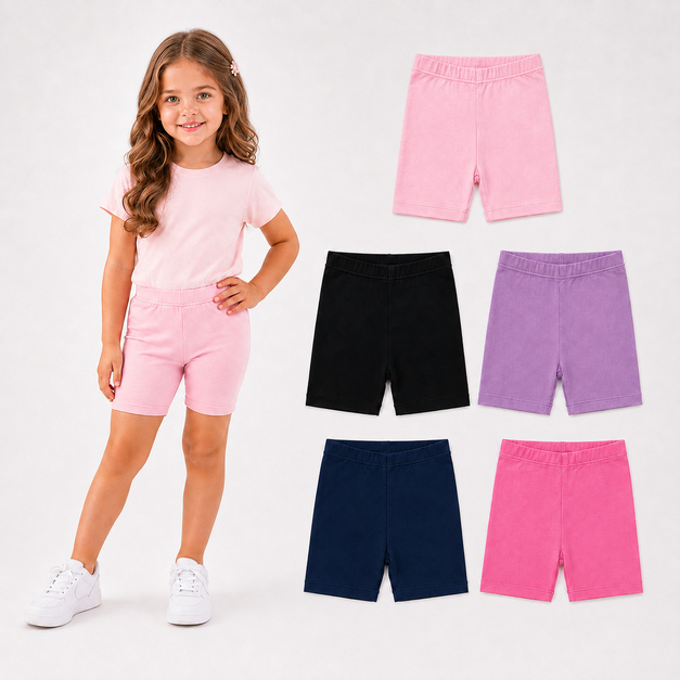 Kit 5 Bermudas Shorts Ciclista Menina Infantil Juvenil Cotton Algodão Tam 3 ao 14 Verão