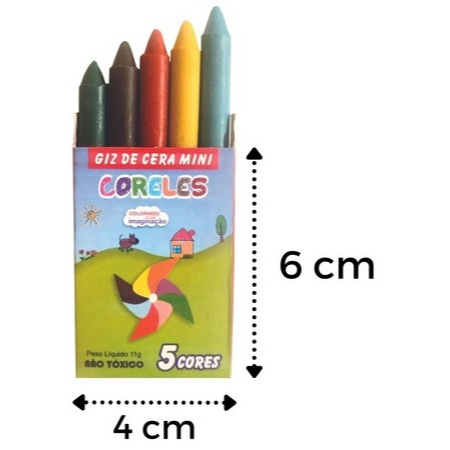 Caixa Giz de Cera Mini 5 Cores 11g - Atacado/Revenda - Cores Vibrantes Envio Imediato Não Tóxico