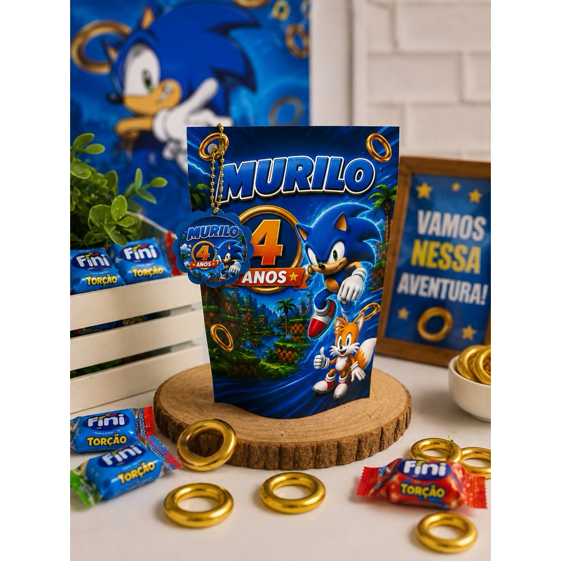 Kit Sacolinha Zip Sonic Personalizada ,Lembrancinha de Aniversário Infantil ,Saquinho Surpresa 10x15 cm