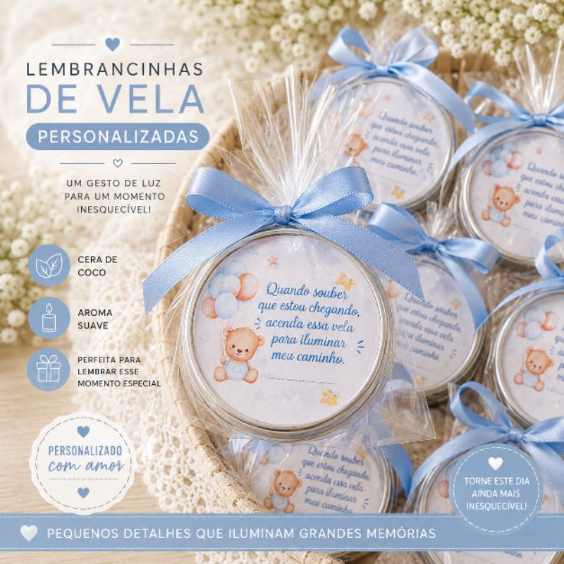 Lembrancinha kit 10 velas Aromáticas para Batizado, crisma, casamento, chá de bebê, primeira comunhão, aniversário