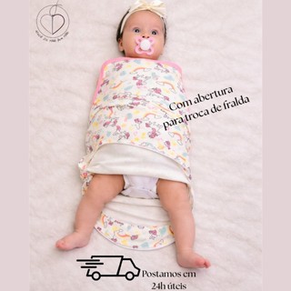 Swaddle com Abertura para Troca de Fralda Saco de Dormir Recém Nascido até 3 Meses Charutinho Pronto