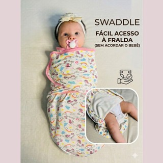 Swaddle Newborn com Zíper Casulo para Recém Nascido Manta 100% Algodão com Abertura para Troca de Fralda