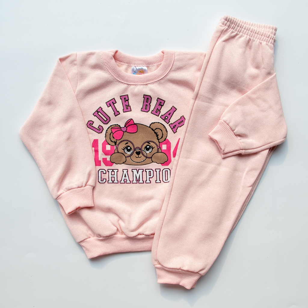 Conjunto de Moletom peluciado Infantil Menina Inverno Casaco e calça de Inverno