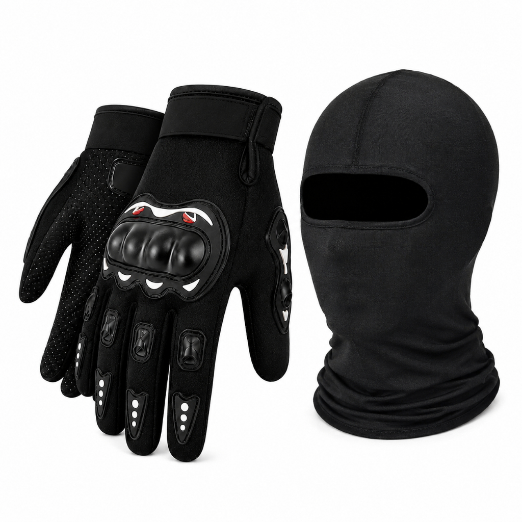 Kit Luva Motoqueiro Protetora Touchscreen + Touca Ninja Balaclava Fina Moto Motociclista Motoboy Frio