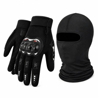 Kit Luva Motoqueiro Protetora Touchscreen + Touca Ninja Balaclava Fina Moto Motociclista Motoboy Frio