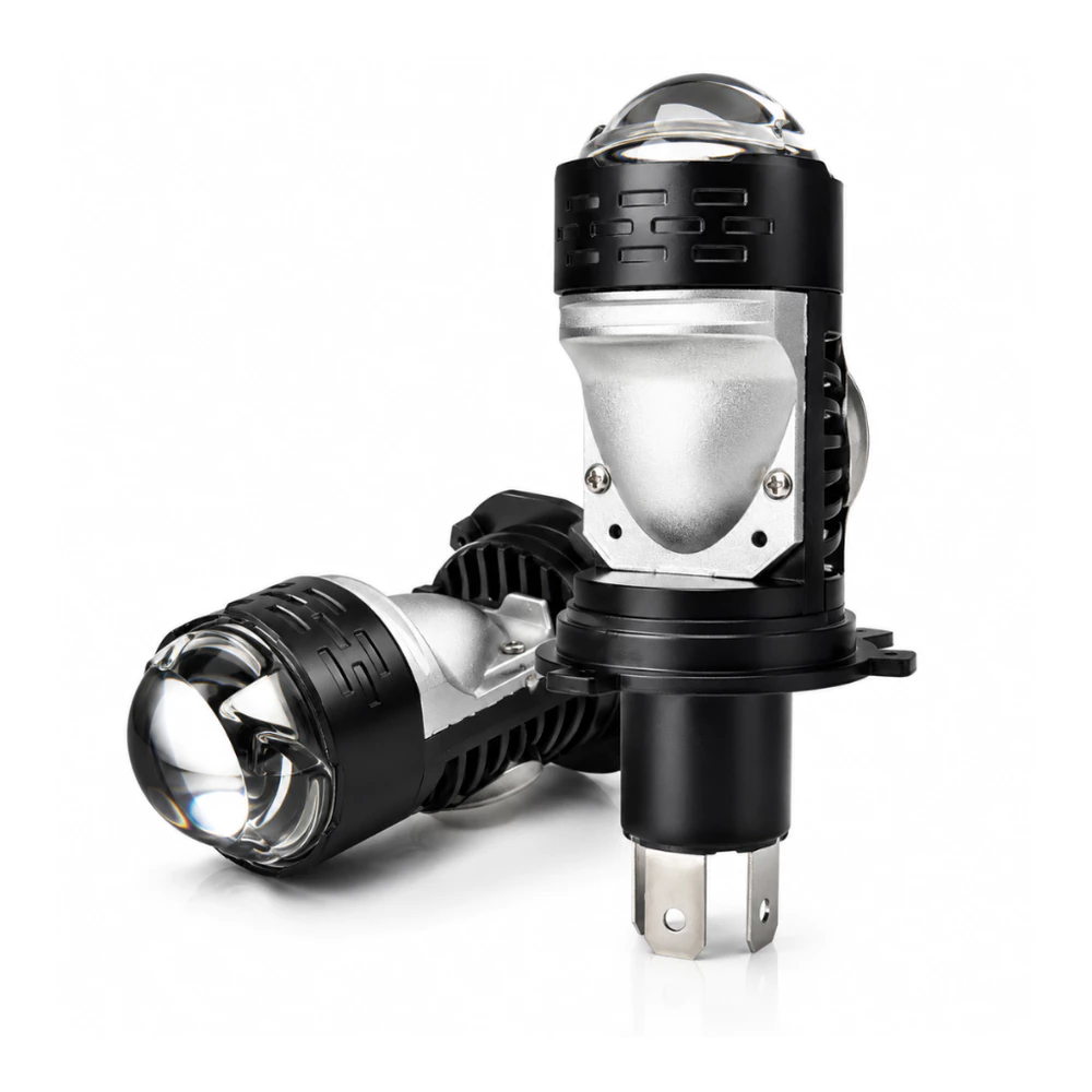 2PC Lâmpada H4 Bi-Led Mini Projetor Duplo Canhão Turbo 100W 6500K 12V 24V Moto Carro