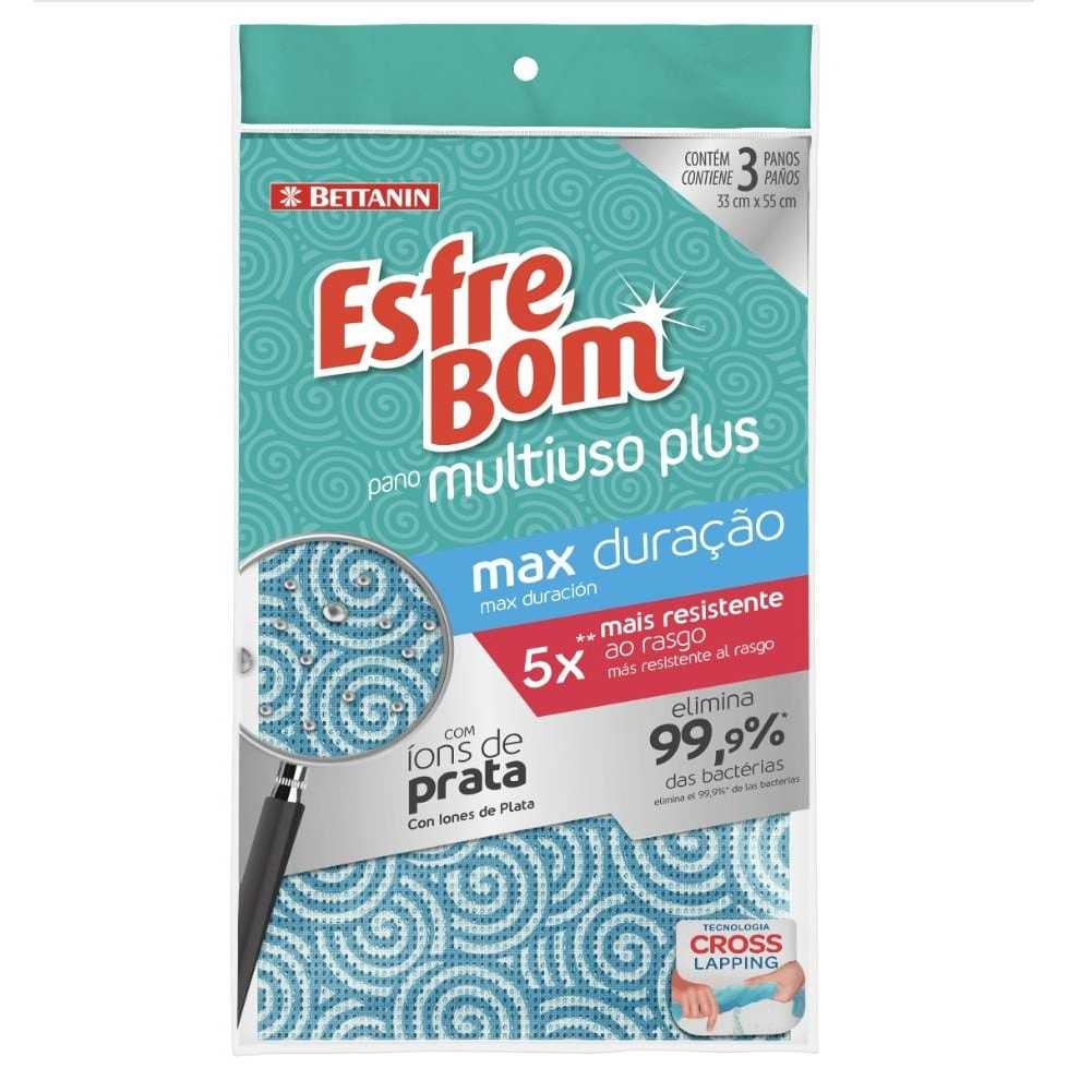 Pano Multiuso Plus Esfre Bom Alta Absorção Enxágue Rápido e Fácil - Kit 3 Panos