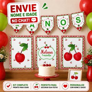 kit Painel e Bandeirola Festa Cerejinha – Personalizado com Nome e Idade