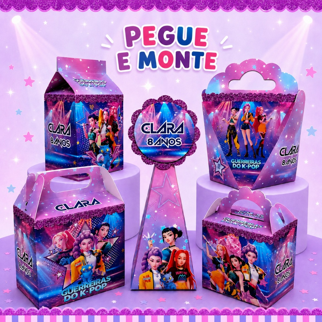 Kit Caixinha Personalizada Guerreiras do Kpop K-pop |  Lembrancinha Festa Aniversário Kpop | Kit Kpop "pegue e monte"