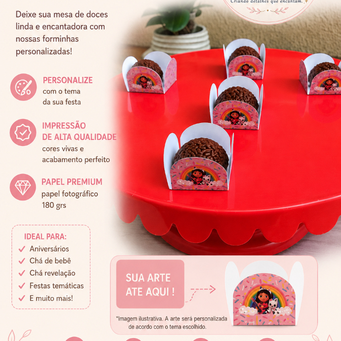 Forminha para Brigadeiro Personalizada Festa Infantil Docinho Sua Arte Aniversário Lembrancinha