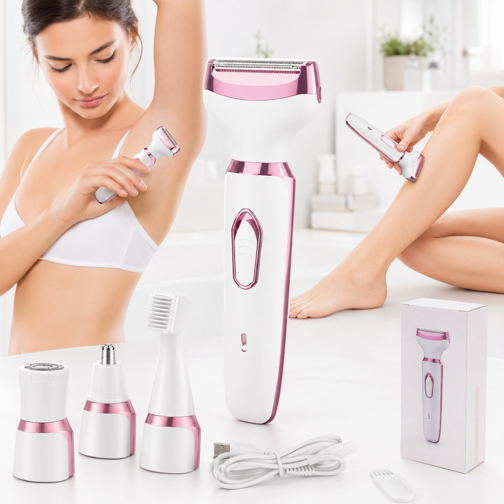 Maquina Depilador Elétrico Feminino 4 Em 1 Pelos Íntimos em Recarregável USB Maquininha Aparador Íntimo Corpo Rosto