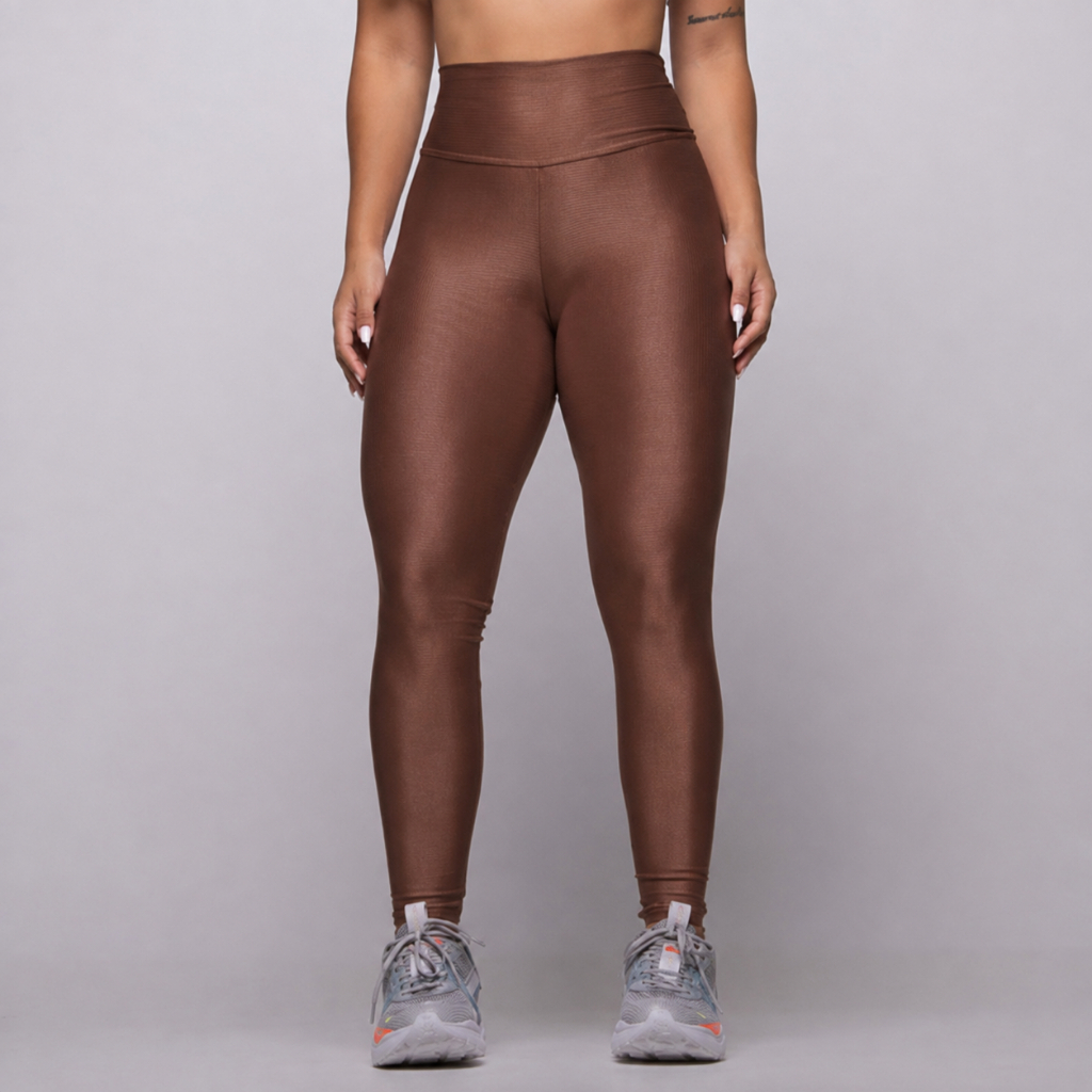 Calça Legging Fitness Canelada Trilobal Cintura Alta Zero Transparencia Academia Alta Compressão