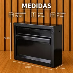 Caixa de Correio em Aço Preta para Muro