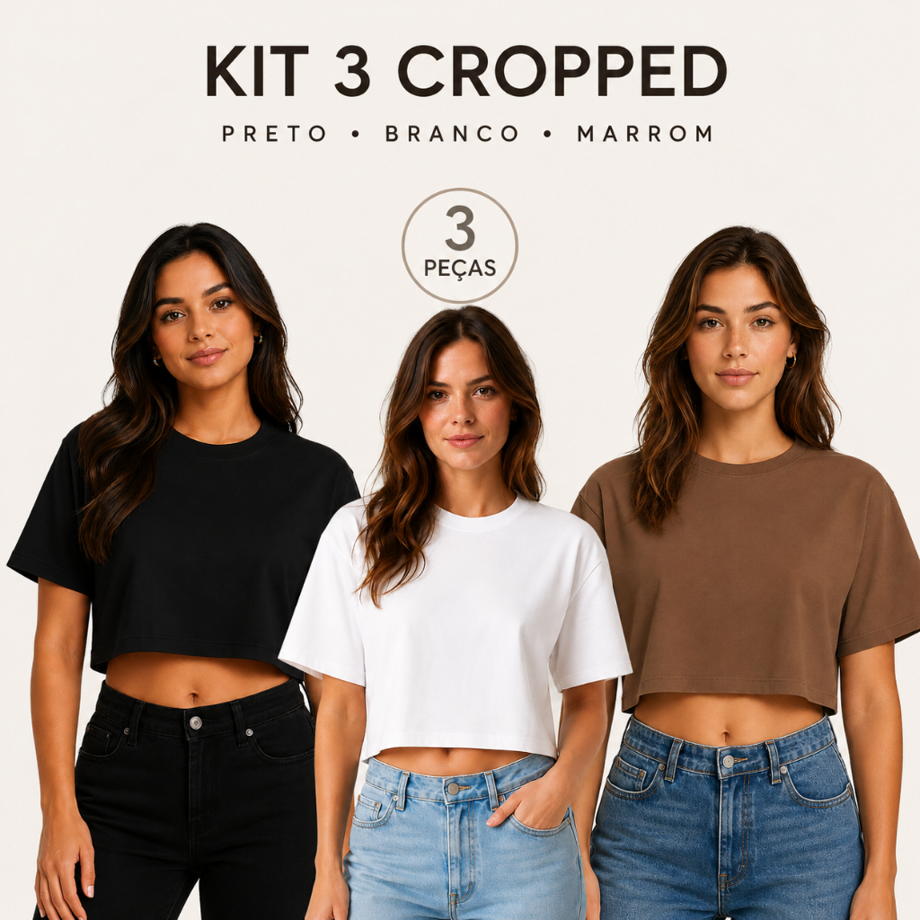 Combo 3 Cropped Feminino Oversized Confortável e Estiloso