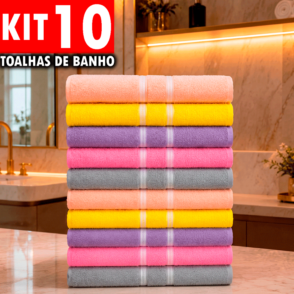 Kit 10 Toalhas de Banho Prime Basic 60x120 Macias 100% Algodão Excelente Custo Benefício