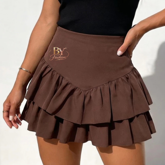 Saia Feminina Cintura Alta Alfaiataria Cor Verão Dupla Camada Candy Color 2026 Feminino