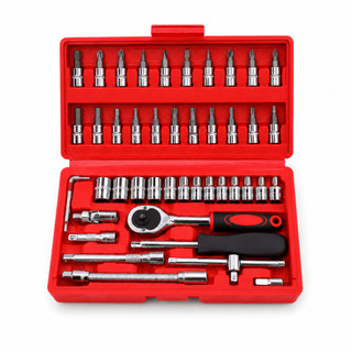 Kit Ferramentas 46 Peças com Maleta Aço CR-V Catraca Reversível Soquetes Chaves Bits Multiuso Automotiva Residencial