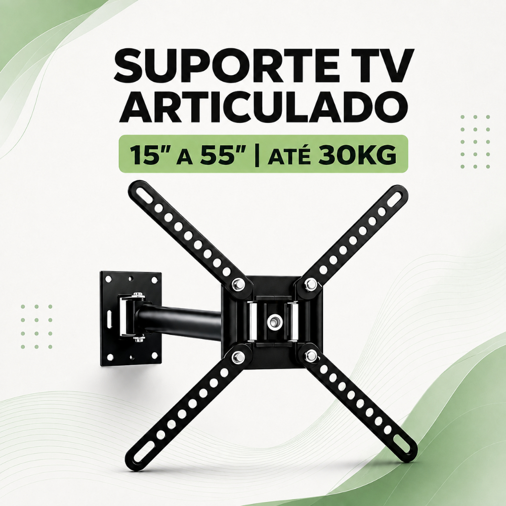 Suporte Articulado TV 15 a 55 Polegadas Universal Até 30kg Giro 180° VESA 400x400