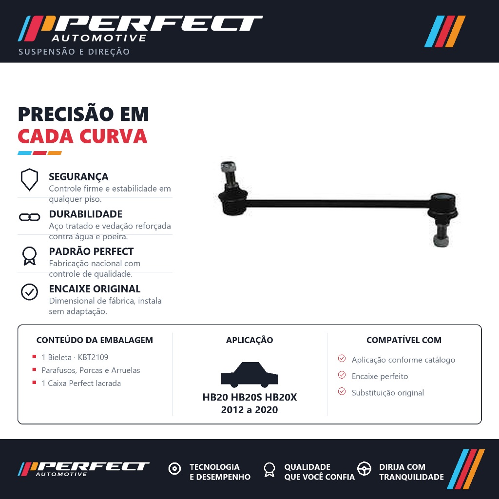 Bieleta dianteira HB20 HB20S HB20X 2012 a 2020 IX35 2010 a 2017 Sportage 2011 a 2016 – Perfect KBT2109