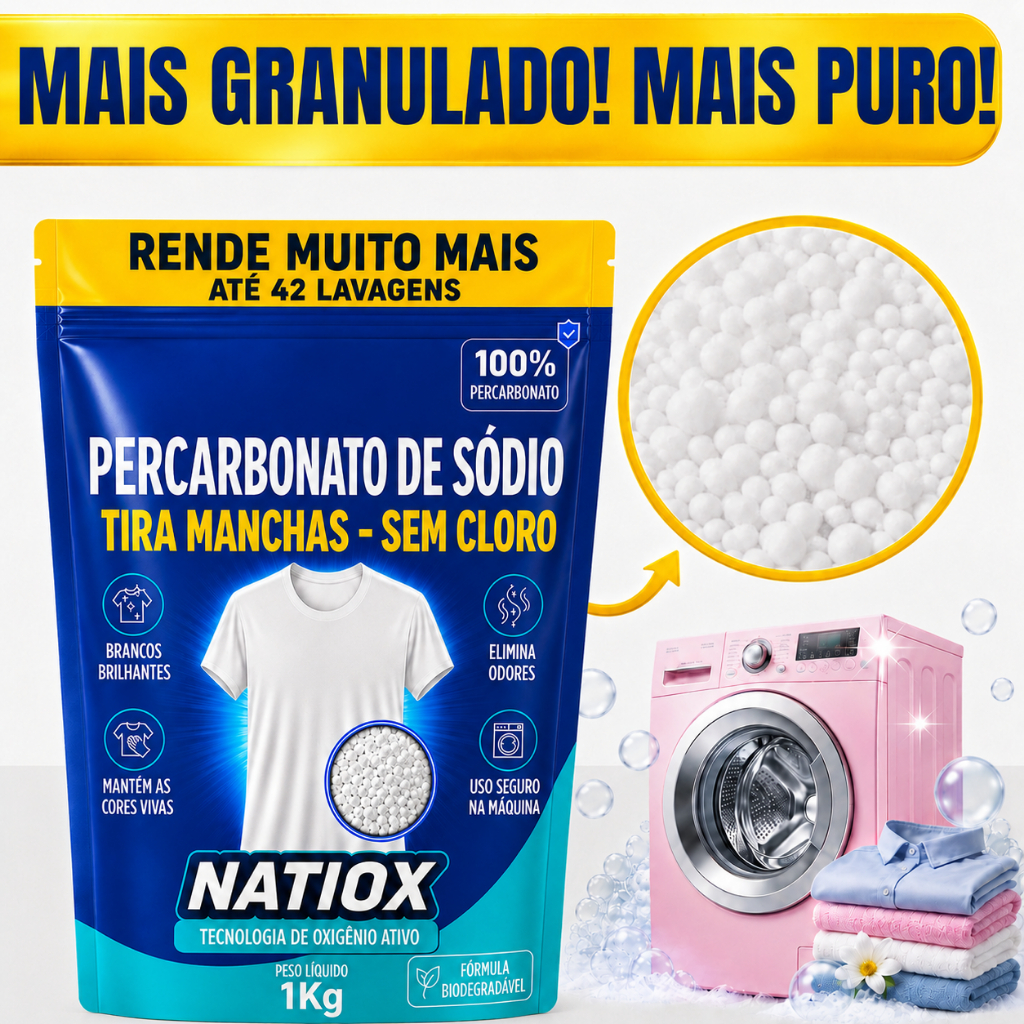 Percarbonato Granulado Original + 100% Puro Oxigênio Ativo Premium Remove Manchas Difíceis e Devolve o Branco