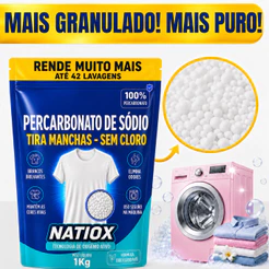 Percarbonato Granulado Original + 100% Puro Oxigênio Ativo Premium Remove Manchas Difíceis e Devolve o Branco