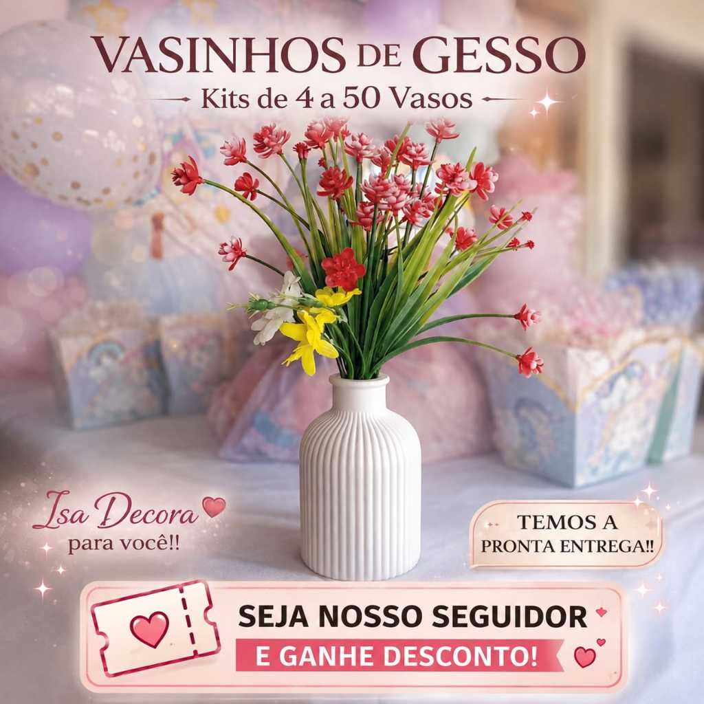 Kit de 4 a 50 Vasos De Gesso Para Centro de Mesa, Decoração, Aniversários, Chá de Bebês, Casamentos.