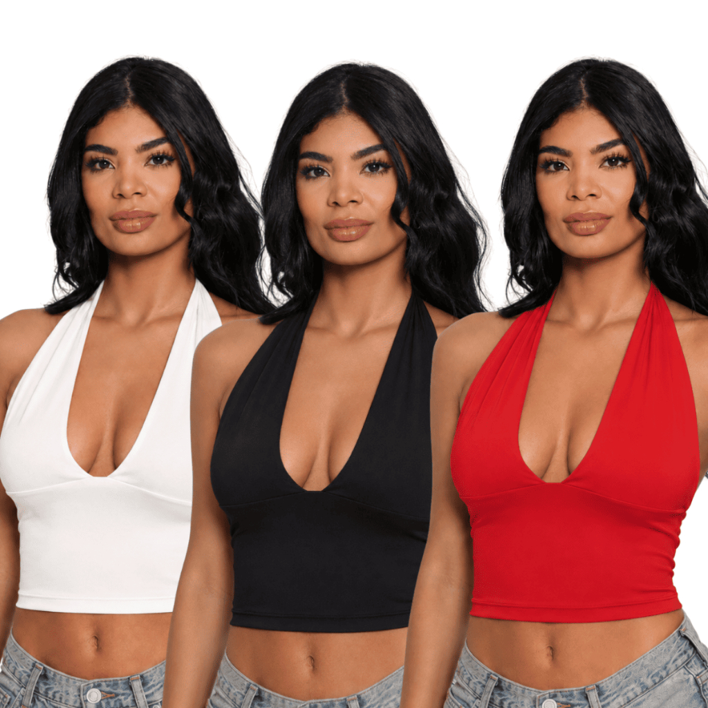 KIT 3 - Blusa Frente Unica com Amarração no Pescoço