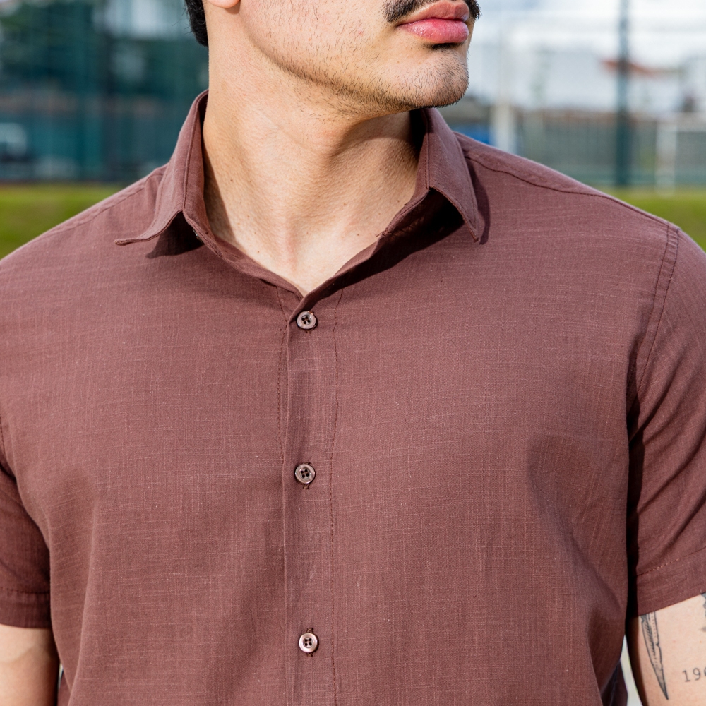 Camisa Masculina Social Manga Curta Conforto Premium 100% Algodão