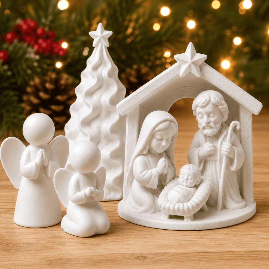 Presépio de Natal Decorativo com Reis Magos Sagrada Família Anjos Árvore Rena e Ovelha para Aparador e Sala de Estar
