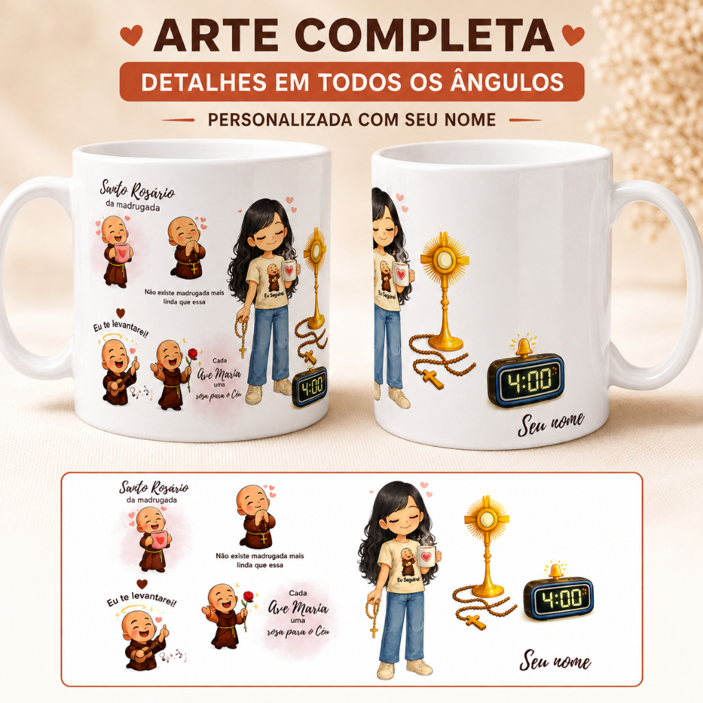 Caneca Personalizada Frei Gilson Rosário da Madrugada 325ml com Nome – Presente Católico