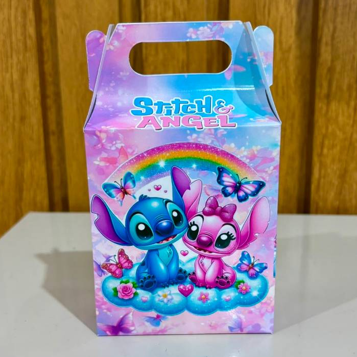 Caixinha Maleta Stitch e Angel Personalizada Lembrancinha Festa Infantil Kit 5 a 30 Unidades