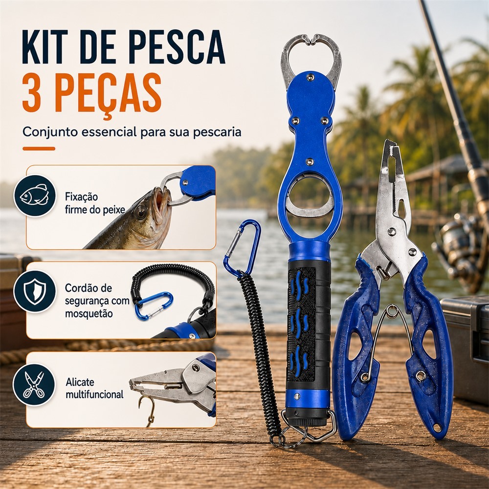 Kit Alicate de Pesca com Tesoura Multifuncional Balança 18kg e Corda de Aço
