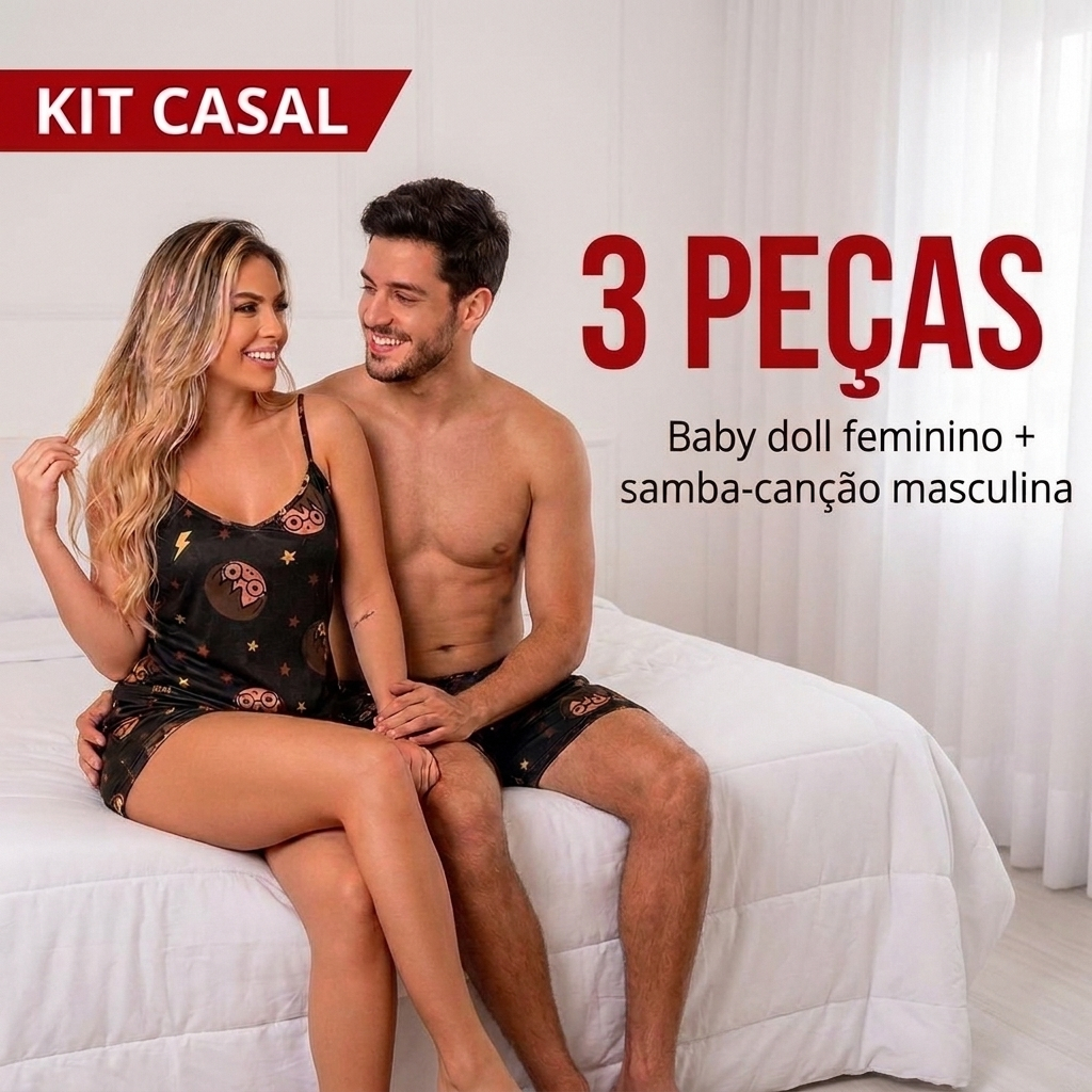 Kit Casal Pijama Feminino Samba Canção Namorados Casados Marido e Mulher
