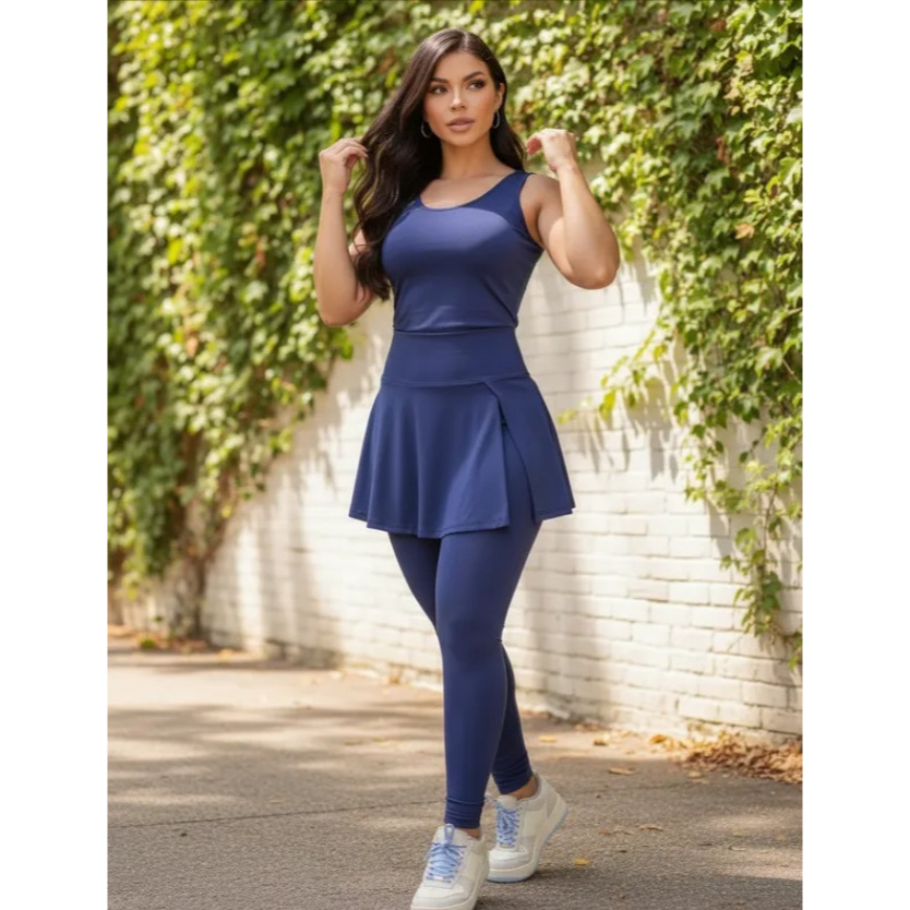 Conjunto Legging Regata  com Saia Academia Feminino Moda Fitness Evangélica