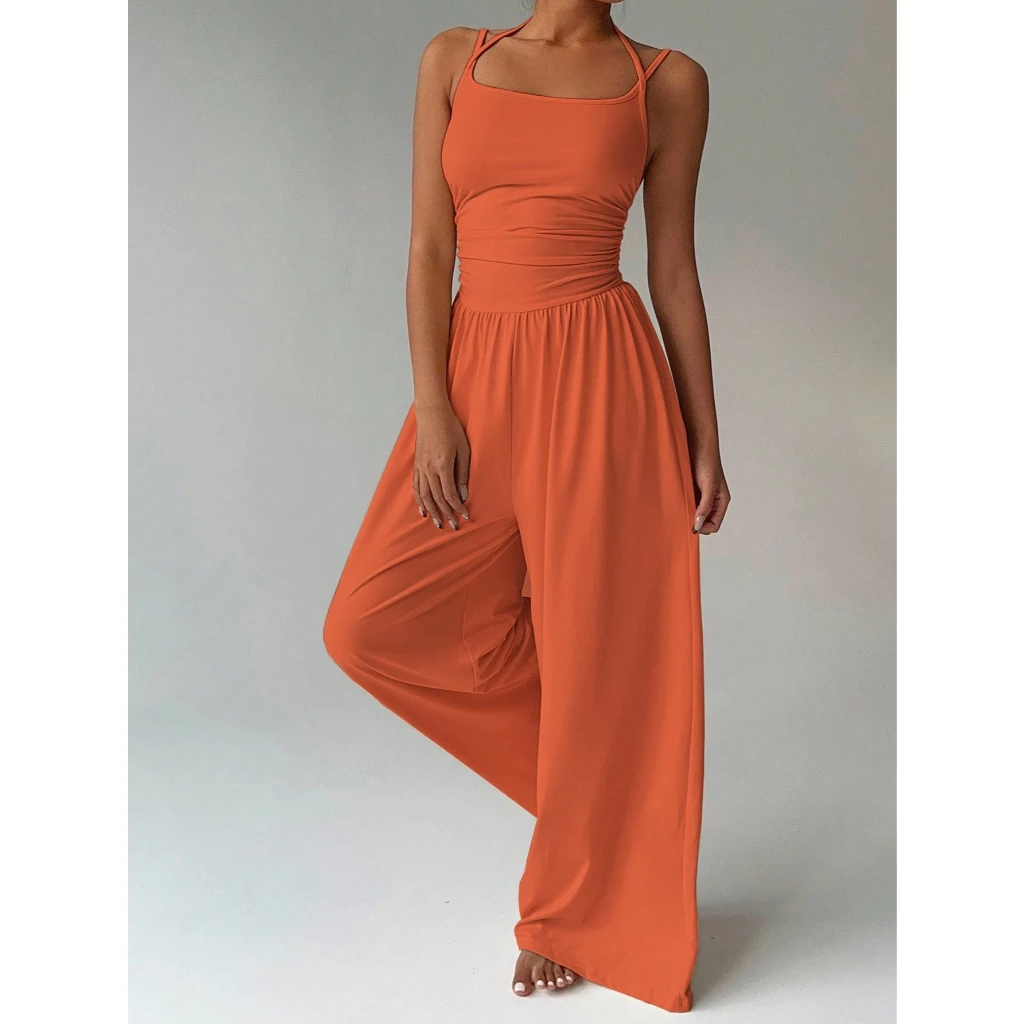 Macacão Casual Feminino Alça Dupla Modelagem Pantalona Soltinho Perna Longa Elegante — imagem 1