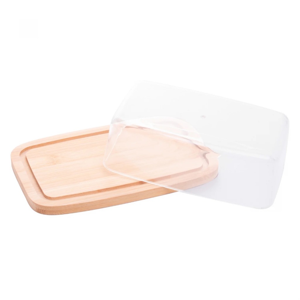 Manteigueira de Bambu 19cm com Tampa de Plástico Lyor para Manteiga Margarina Patês Café da Manhã Mesa Posta Chique Casa